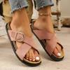 Fashion Retro Cross Band Flat Sandals for Women Buckle Decor Thick Sole Platform Slippers Woman 2025 Summer Comfort Non Slip Beach Shoes