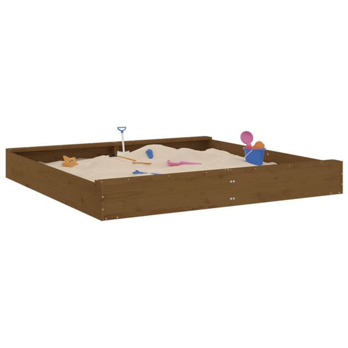 Sandpit with Seats Honey Brown Square Solid Pine Wood