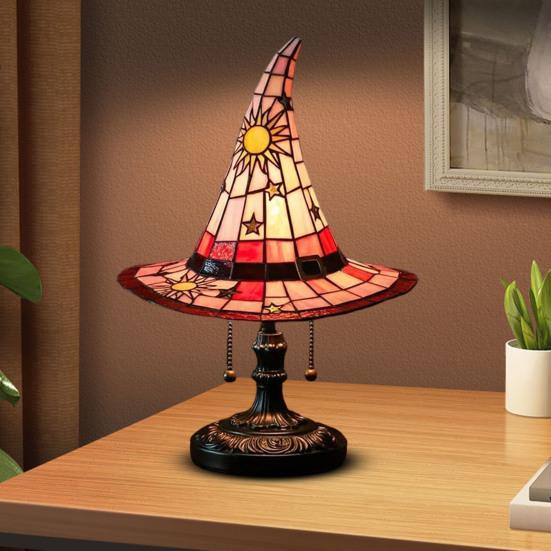 Лампа в виде шляпы ведьмы, витражное стекло, смола, свет в виде шляпы волшебника, жуткая готическая настольная лампа, декоративный торшер для вечеринки в помещении, Хэллоуина с привидениями, спальни