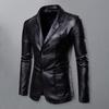 Мужское однотонное пальто из искусственной кожи, лацкан, длинный рукав, карманы, однобортное, для бизнеса