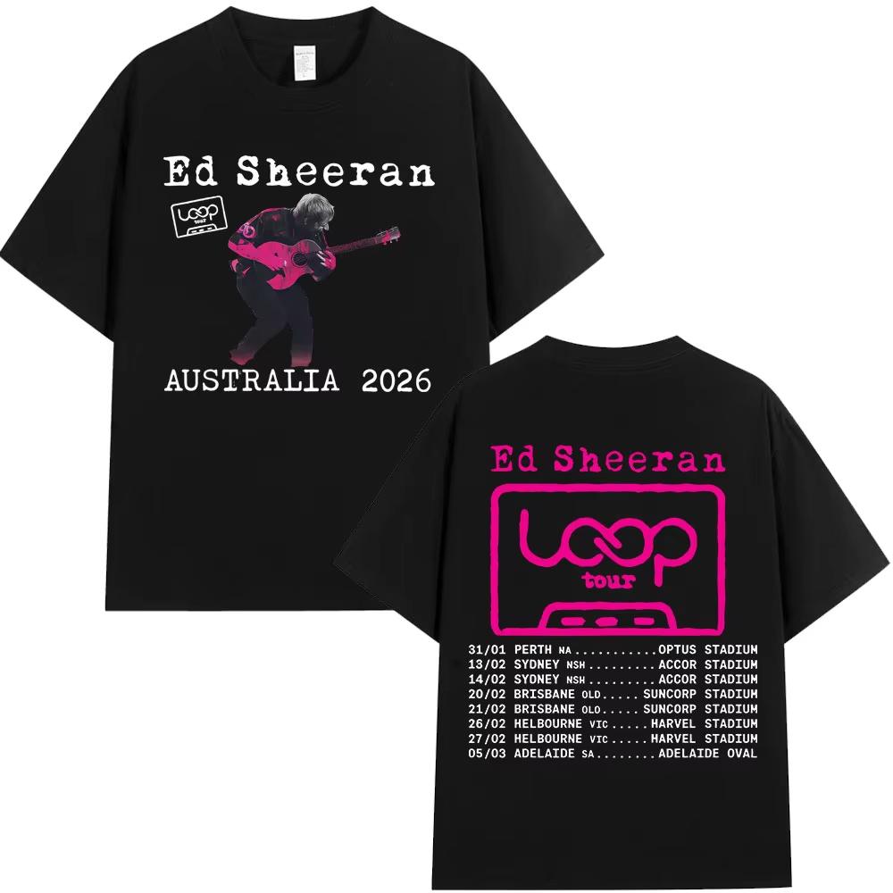 Ed Sheeran Loop Tour Australia 2026 Tour Merch T-shirts Fans Gifts Men's Women Fashion Hip Hop T-shirt Cotton Oversized T-Shirts Daily Wear Cool Top