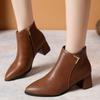 Leather Women Snow Ankle Boots Pointed Toe Mid Heels Designer Retro Shoes Trend Chunky Winter Chelsea Boots New Botas Mujer