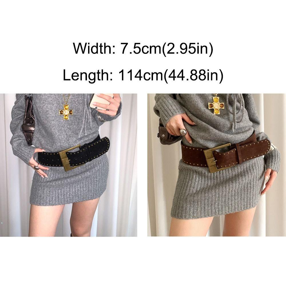 Y2k Rivet Waist Belt Pin Buckle Ultra-wide Waistband Women Coat Skirt Decoration