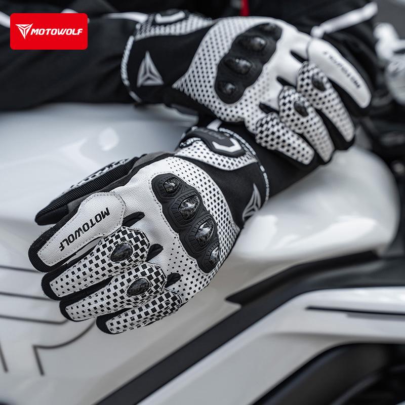 Carbon Fiber Motorcycle Gloves, Touchscreen & Breathable, All-Season Comfort, Protective Gear