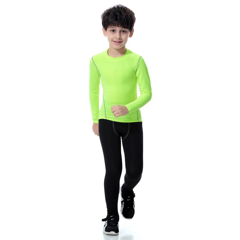 Kids' PRO Sports Fitness Gear: Boys' & Girls' Quick-Dry Running Sets with Long/Short Sleeve Shirts, Elastic Shorts, and Long Pants.