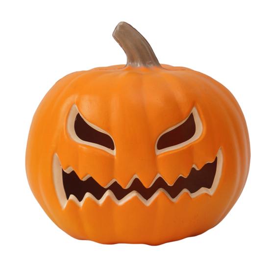Halloween Pumpkin Lantern Light Up Pumpkin Ornament with Spooky Curved Face for Halloween Party Indoor Outdoor Decor