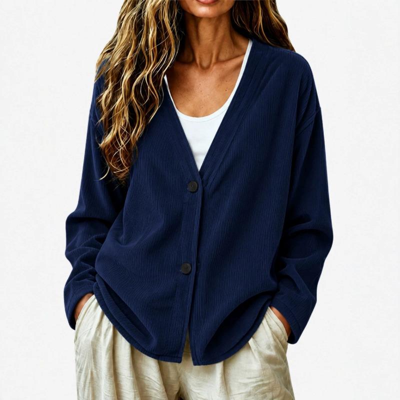 Women S Corduroy V Neck Cardigan Long Sleeve Two Button Solid Casual Outerwear