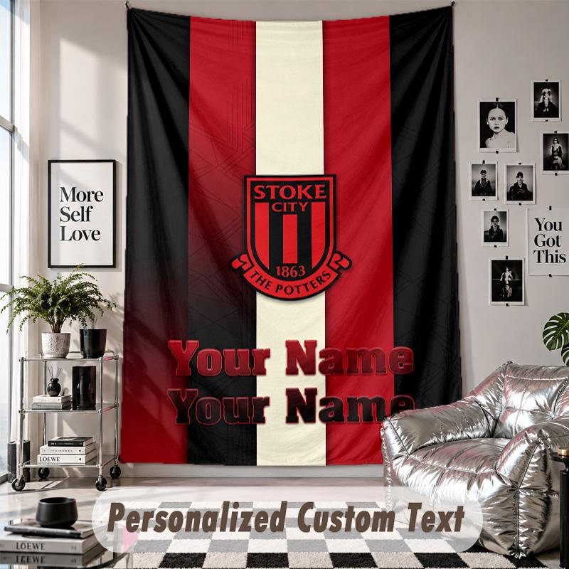 Wall Hanging Tapestry With Custom Name & Text, Stoke City FC Decorative Tapestry For Bedroom