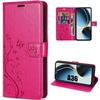 Case for Samsung Galaxy A36 5G - BOOLING - Shockproof Synthetic Leather Fuchsia Floral Butterfly Pattern