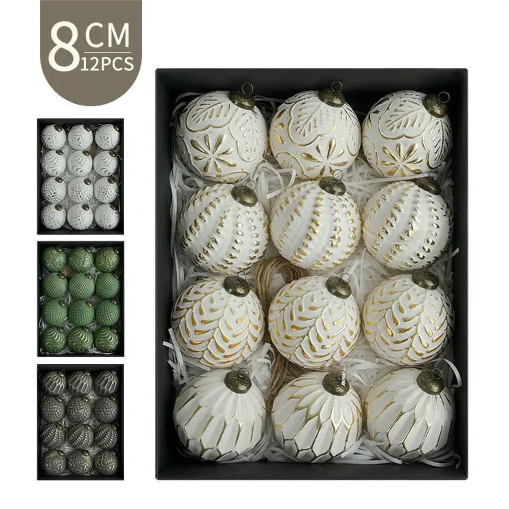 2025 12 шт. 8 см Рождественский шар-подвеска Небьющиеся Ретро Рождественские подвесные шары Многоразовые ПВХ Украшения для рождественской елки