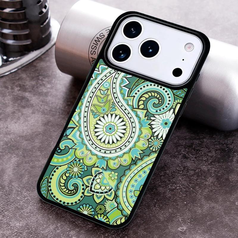 Зеленый чехол с узором пейсли для iPhone 17 16 15 Pro Max Air 14 13 12 11 Plus Ударопрочный чехол