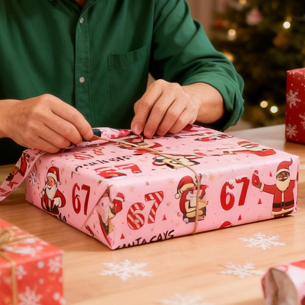 Christmas Gift Wrapping Paper Sheets 70x50cm Funny Santa Claus Pattern Gift Packaging Paper Roll For Wedding Party Decoration