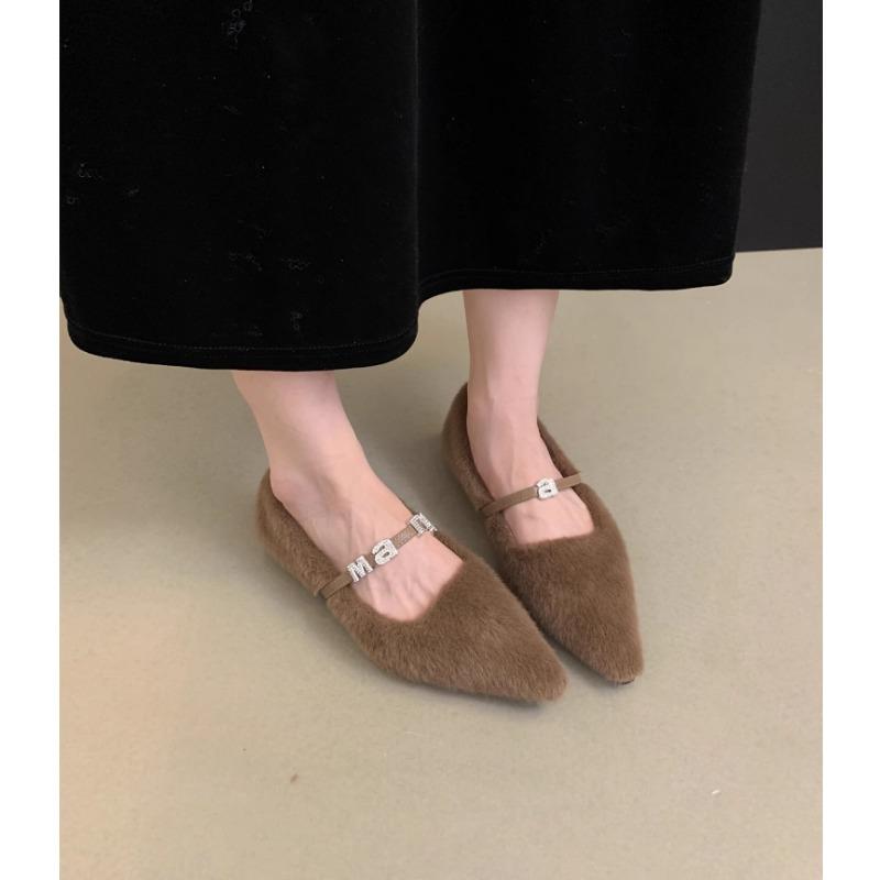 Новые стильные модные остроносые плюшевые туфли для женщин, туфли на плоской подошве для женщин с плюшевыми женскими сапогами Zapatos Mujer