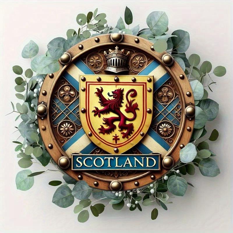 Винтажная круглая алюминиевая настенная табличка с шотландским львом, стоящим на задних лапах