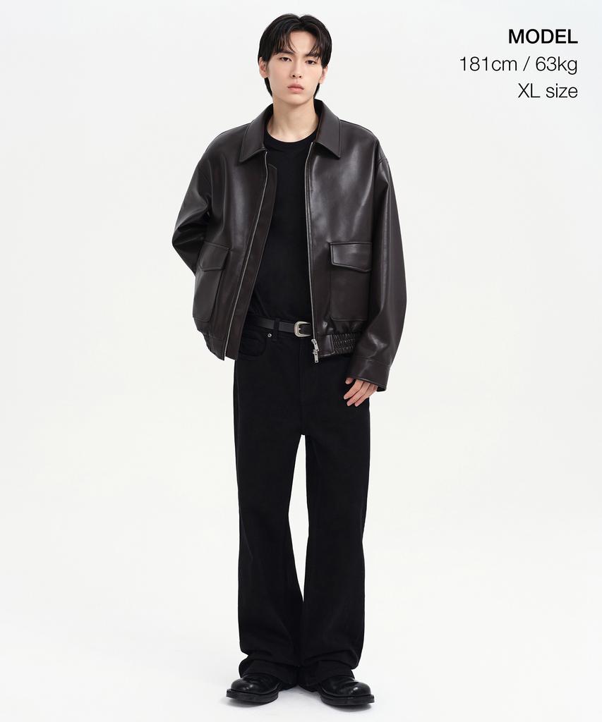 Musinsa Standard Synthetic Leather Oversized Aviator Jacket [Dark Brown]