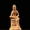 Maitreya Bodhisattva Figurine, Carved from Cypress Wood, Natural Wood Color, Half-Legated Pensive Buddha Statue (Size: 12cm)