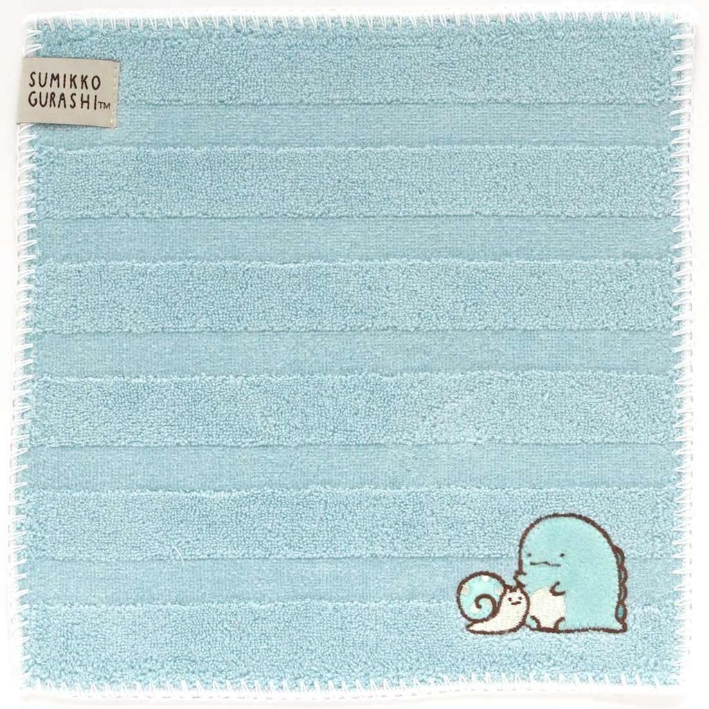 Sumikkogurashi Towel Striped Lizard and Fake Snail Hand Handkerchief, Pattern, (Blue), Women's Towel, Towel, Approx. 25cm, 001164-0006-02
