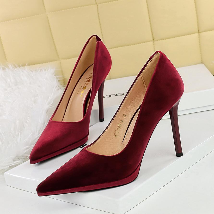 Туфли на сверхвысоком каблуке, водонепроницаемая женская платформа, тонкий каблук, неглубокий вырез, острый носок, утолщенная замша Xishi Single Shoes
