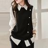 Solid Color Knitted Sleeveless Vest with Button Details for Autumn/Winter