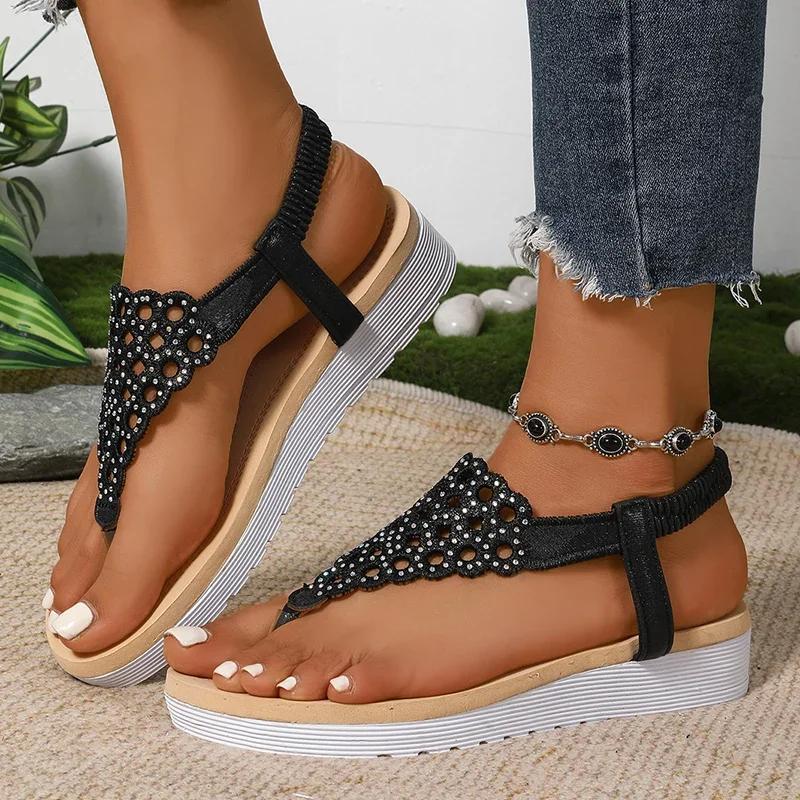 Fashion 2025 Summer Fashion Women's Clip Toe Platform Sandals Silver Cut Out Wedge Heels Sandalias Mujer Beach Casual Thick Flip Flops