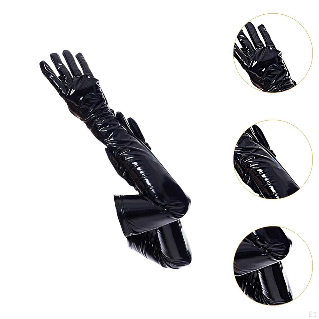 Перчатки из лакированной кожи, аксессуар для костюма, варежки с полным пальцем, длиной до локтя