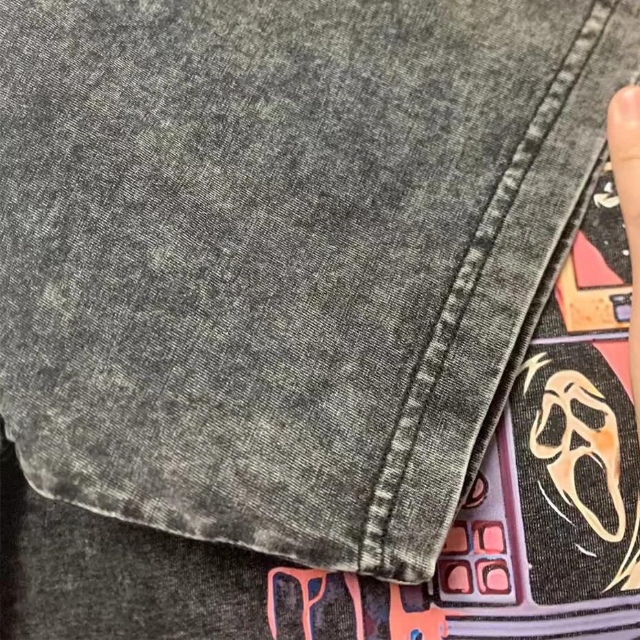 Cotton Anime Pain Printed T Shirt Men Retro Washed 100% Cotton Tops Tees Harajuku Tshirt Streetwear Hip Hop Male T-shirts