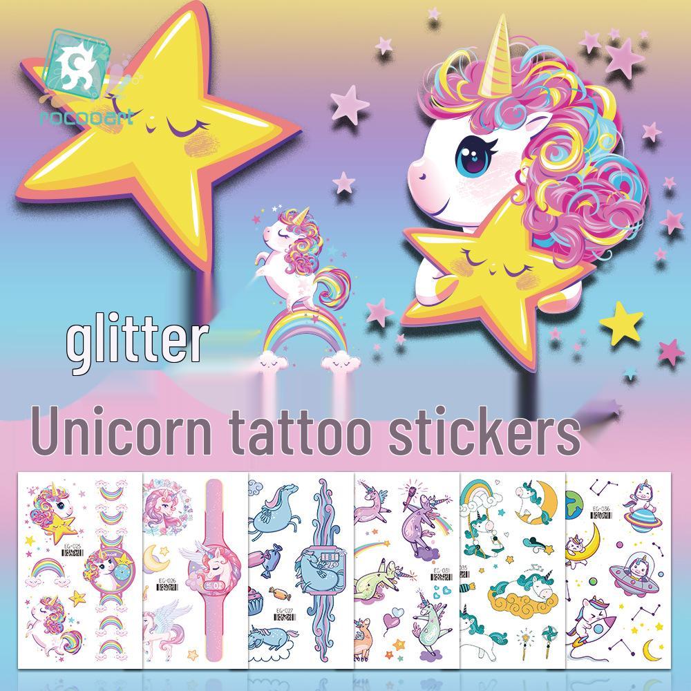 Unicorn Glitter Tattoo Stickers: Cute Temporary Cartoons for Kids