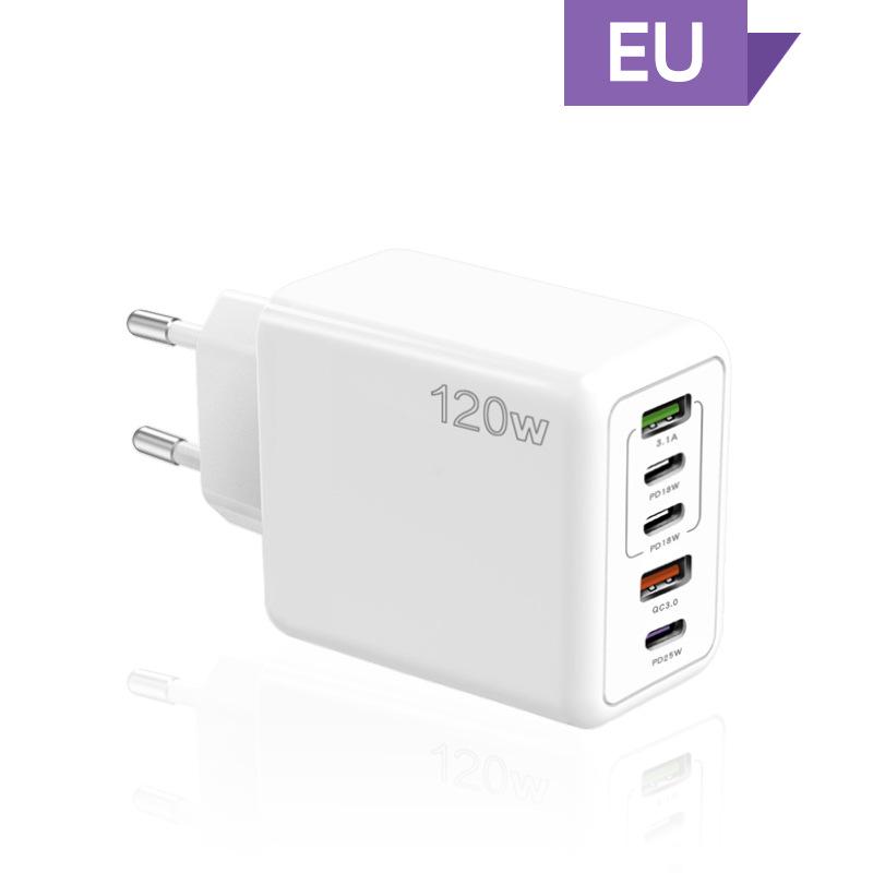 PD 120W Mobile Charger: 5V/2.4A Multi-port Adapter with PD and 3 USB for EU, US, and UK