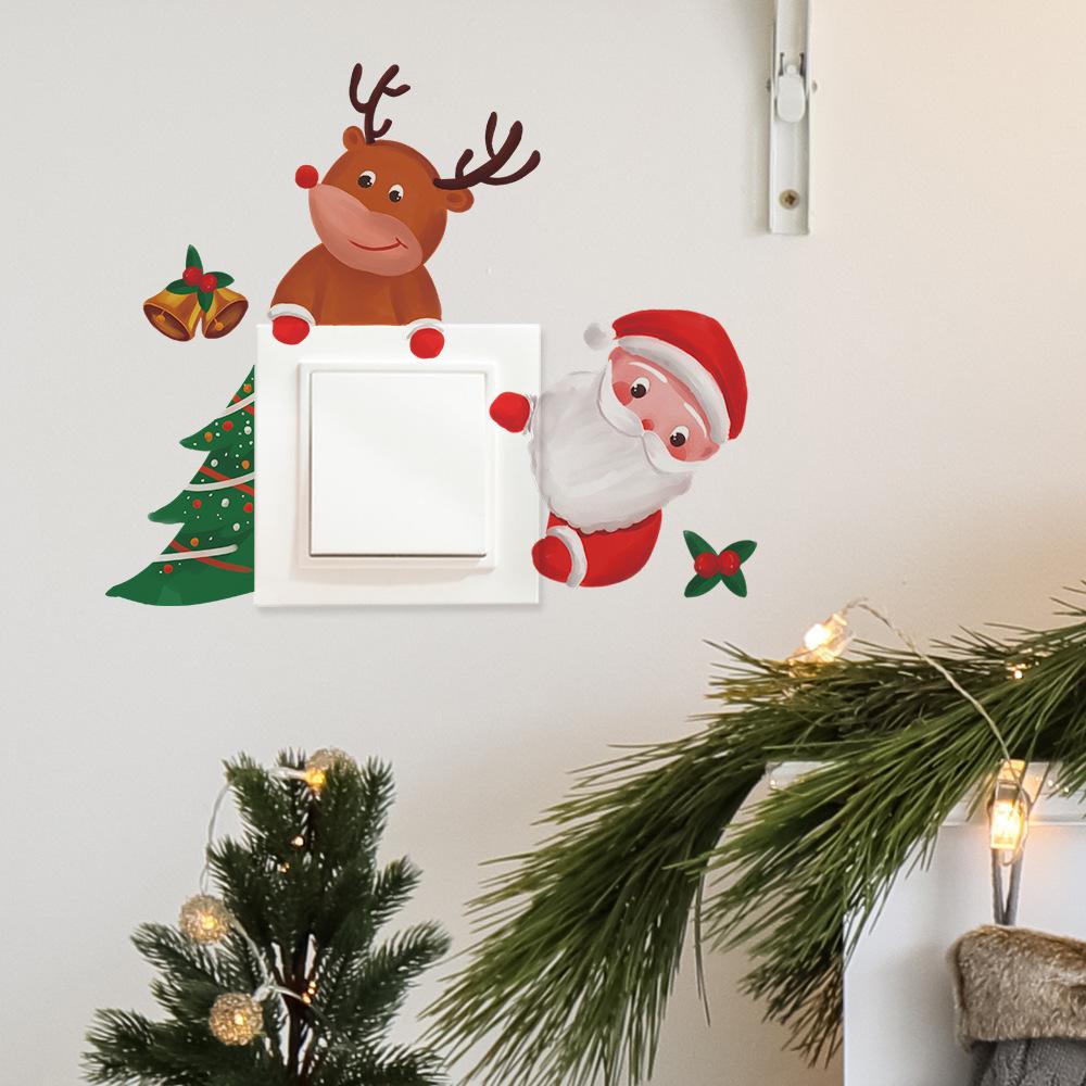 Мультфильм Рождественский Гном Дерево Колокольчик Гостиная Вход Дом Украшения Переключатель Наклейки На Стены
