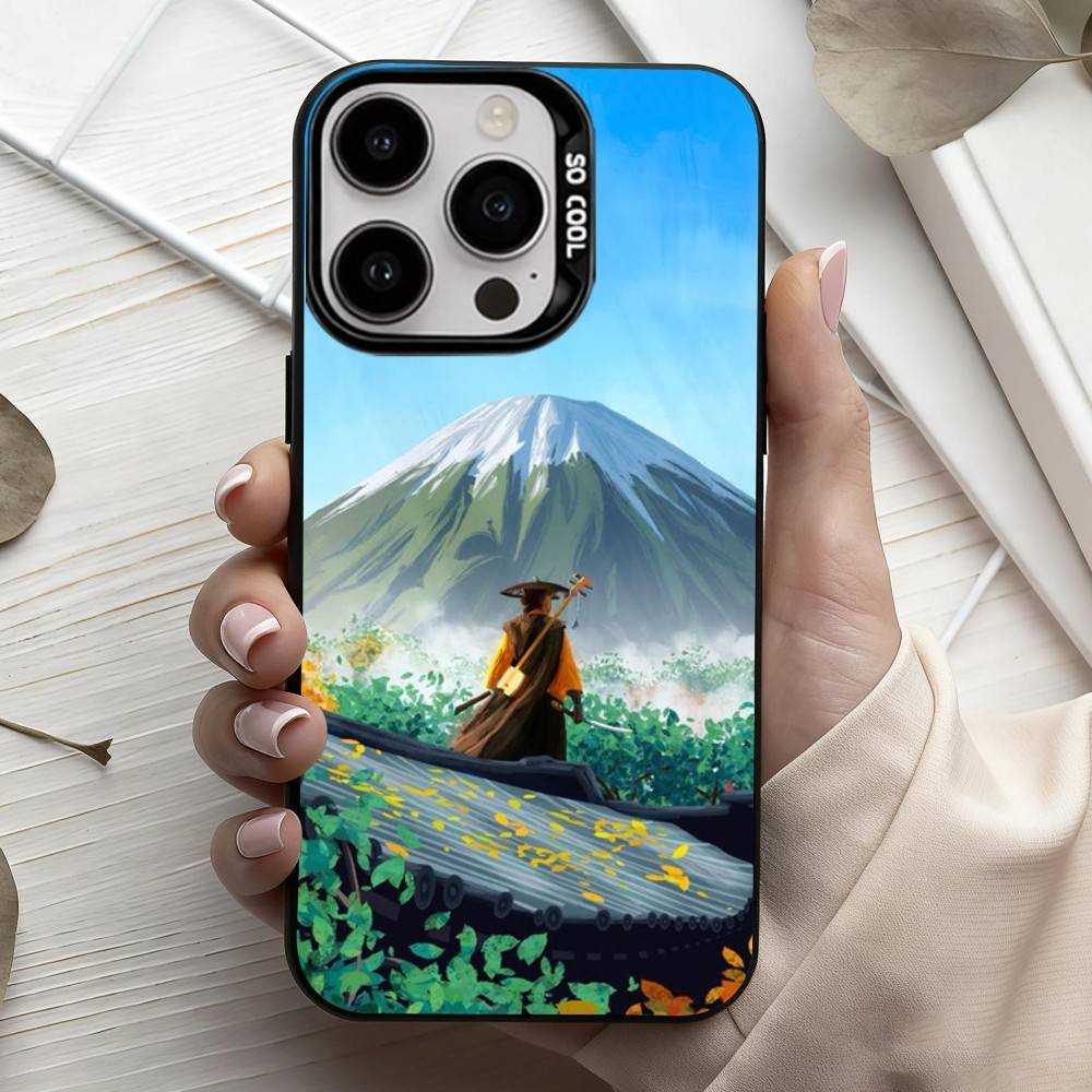 Game G-Ghost Of Y-Yotei Phone Case For iPhone17,16,15,14,13,12,11 Plus,Pro Max Black Candy Silver Plated Cover
