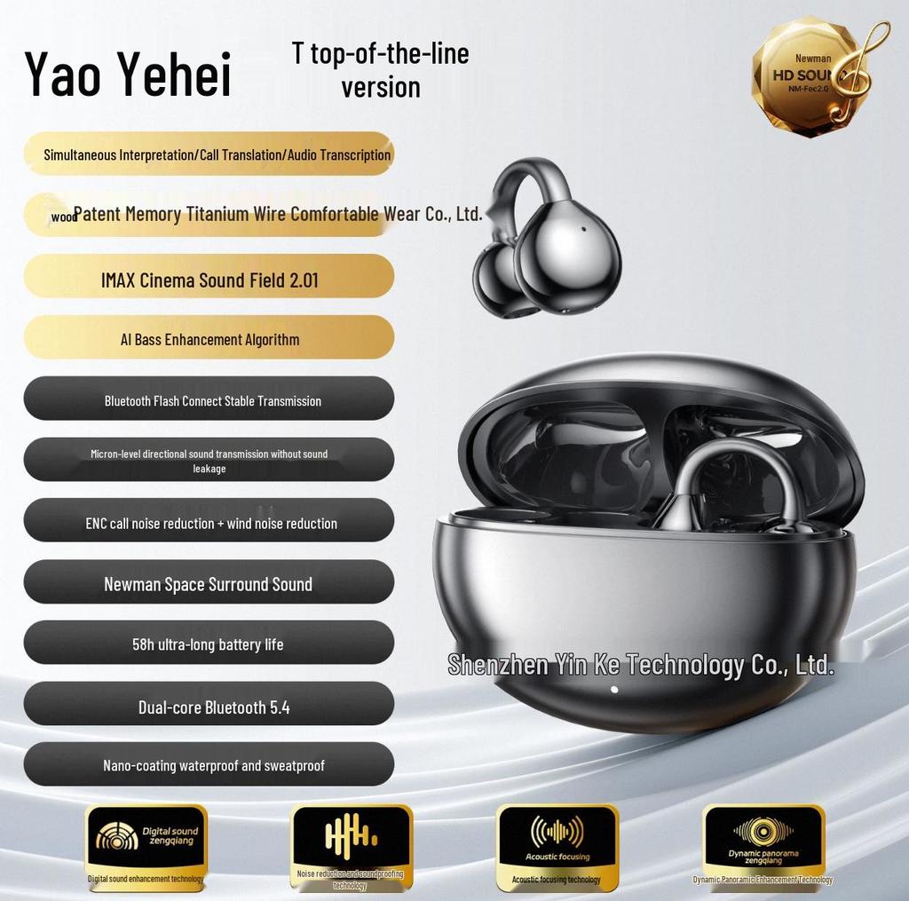 M91 Smart AI Bluetooth Clip-on Earphone - High-Quality, Non-In-Ear Design for Cross-Border Translation