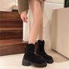 Новые зимние зимние ботинки на толстом каблуке, женские, с круглым носком, с застежкой-молнией сзади, с толстой подошвой, противоскользящие, износостойкие, короткие ботинки