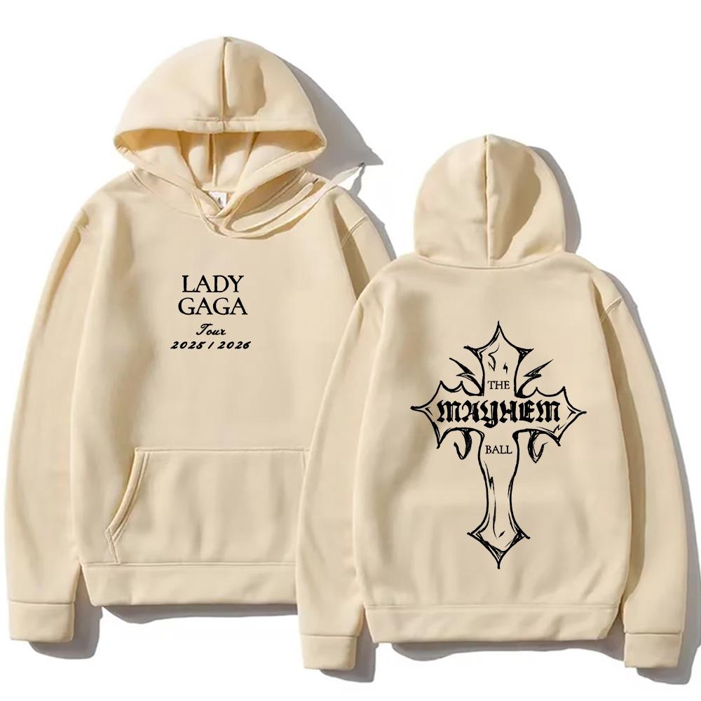 Модные худи Lady Gaga Толстовка Lady Gaga MAYHEM с принтом Cross Cutoff Осень Ретро с капюшоном Одежда Унисекс Свободный уличный стиль