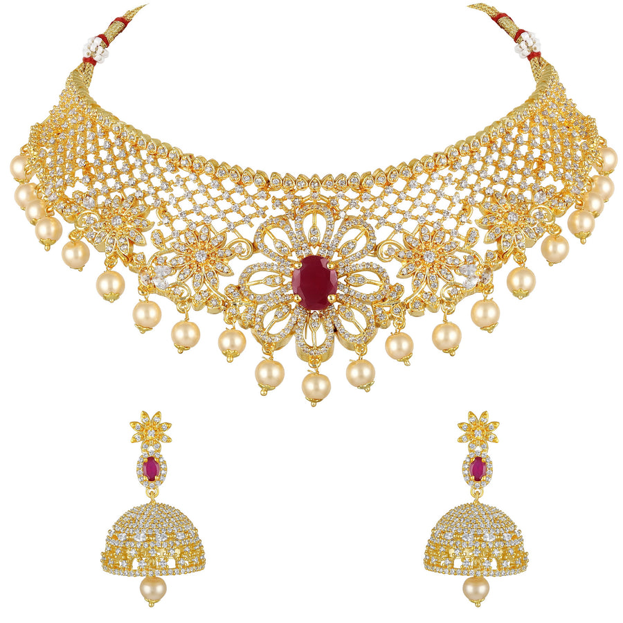 Женское свадебное колье-колье Estele с цветочным узором и цирконами, жемчугом и цветными камнями