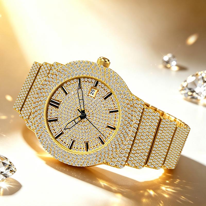 Womens Rhinestone Watches Hip Hop Style Diamond-Encrusted Quartz Wristwatch Waterproof Jewelry Watch for Her