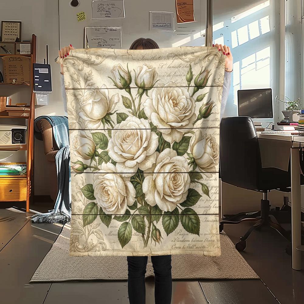 1PC Retro Tree of Life Flowers Print Flannel Blanket, High quality All Seasons, Home Decor, Warmth and Comfort, Perfect for Christmas Gifts