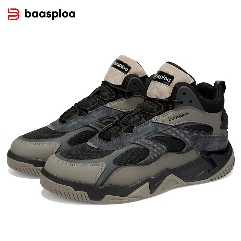 BAASPLOA Зимние мужские кроссовки Кожаная повседневная модная водонепроницаемая спортивная обувь для мужчин Плюшевые теплые мужские кроссовки Нескользящая уличная повседневная спортивная обувь