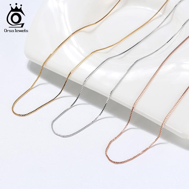 ORSA JEWELS Итальянская серебряная цепочка-коробка 925 пробы с покрытием из розового золота/золота Серебряные ожерелья Цепочки на шею для кулона SC07-G