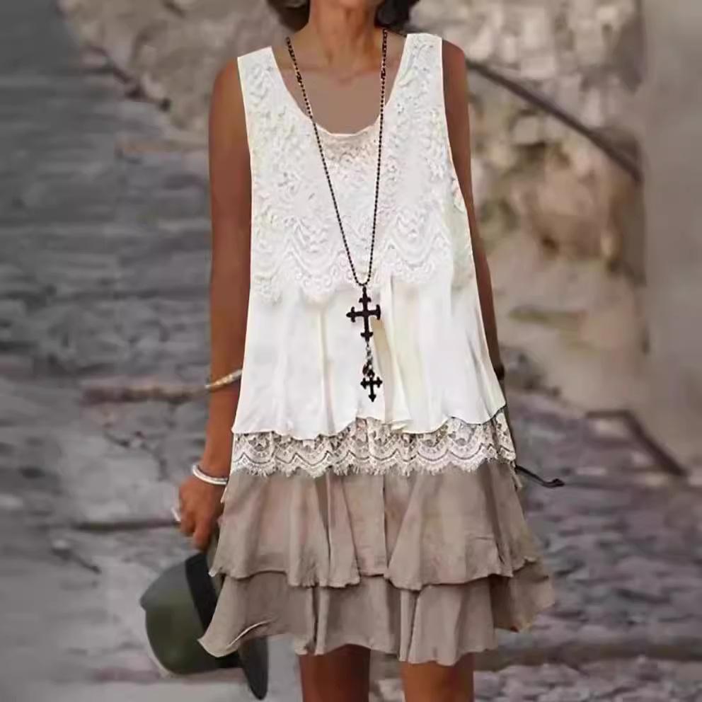 Международное женское платье без рукавов с кружевной отделкой, 2024 г. Q332