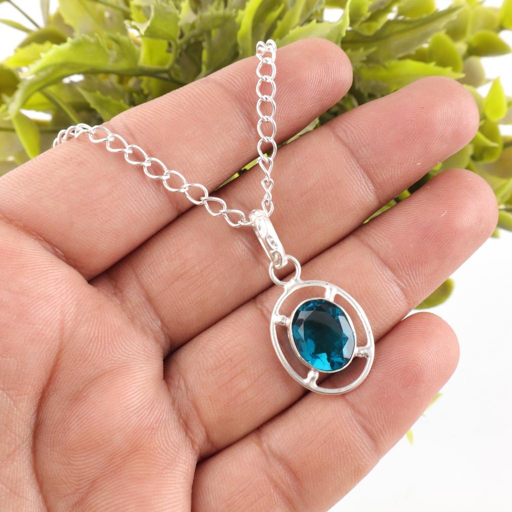 Friendship Day Deal Apatite Gemstone 925 Silver Throat Chakra Pendant Jewelry PP-6-11