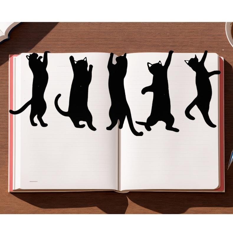 5PCS Cats Shaped Book Clips Page Holders Unique Animal Theme Iron Bookmarks Book Clips Office Supplies for Book Lovers