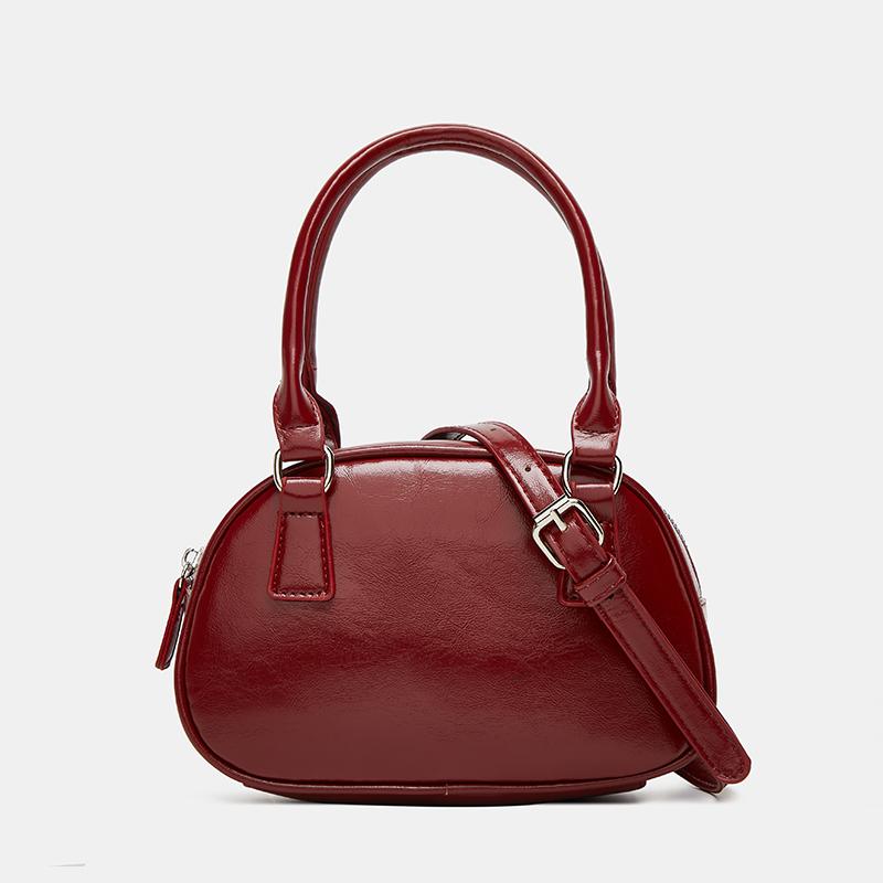 Red Boston Leather Bag for Women Simple Messenger Bag Solid Color Shoulder Bag Women's Fashion Versatile New