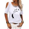 Women Fashion Off Shoulder Top Casual O Neck Summer Tee Shirt Print Loose Short Sleeve T-shirt