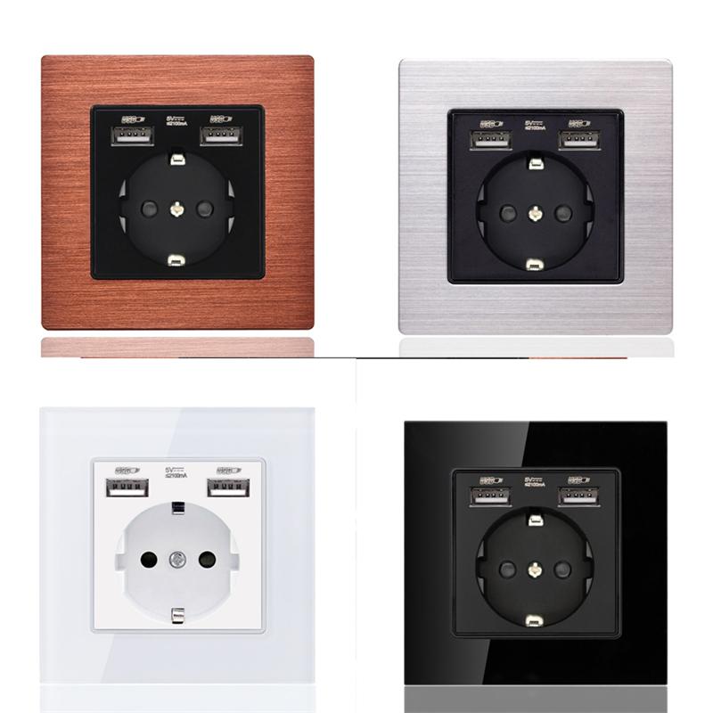 Wall USB Power Socket AC 110V-250V 16A Wall Embedded Double USB EU Standard Outlet Bedroom Socket