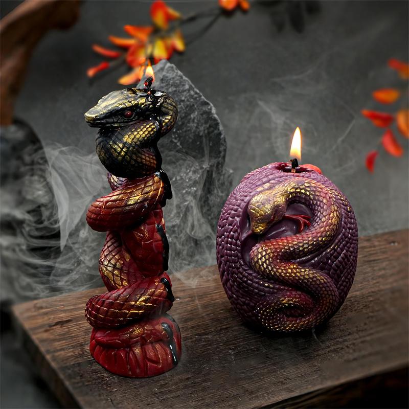 Подсвечник-колонна в форме змеи Силиконовая форма Сделай сам Рельеф свернувшейся змеи Змеиное яйцо Дизайн розовой колонны Свечи Гипс Домашний декор