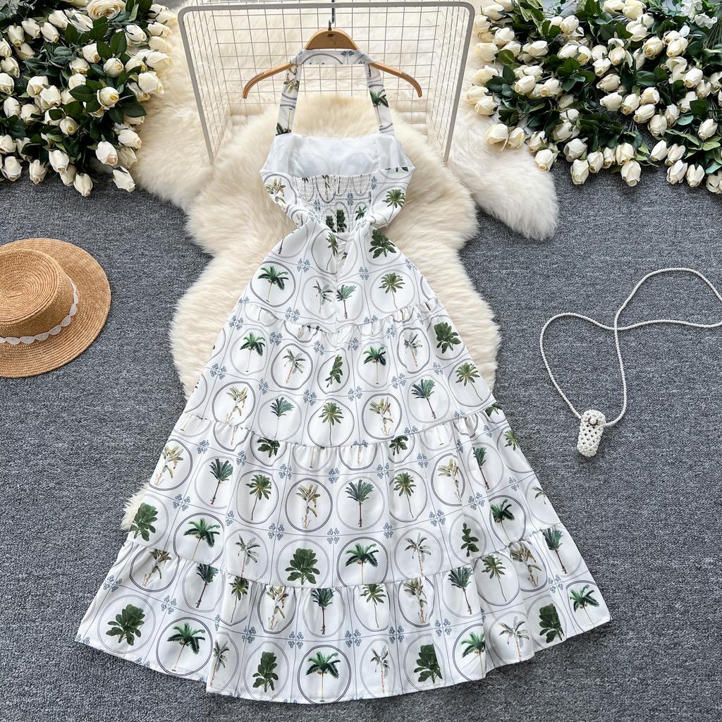 Летние женские халтер с открытой спиной и принтом, длинные макси-платья с большим качелями и шикарными платьями