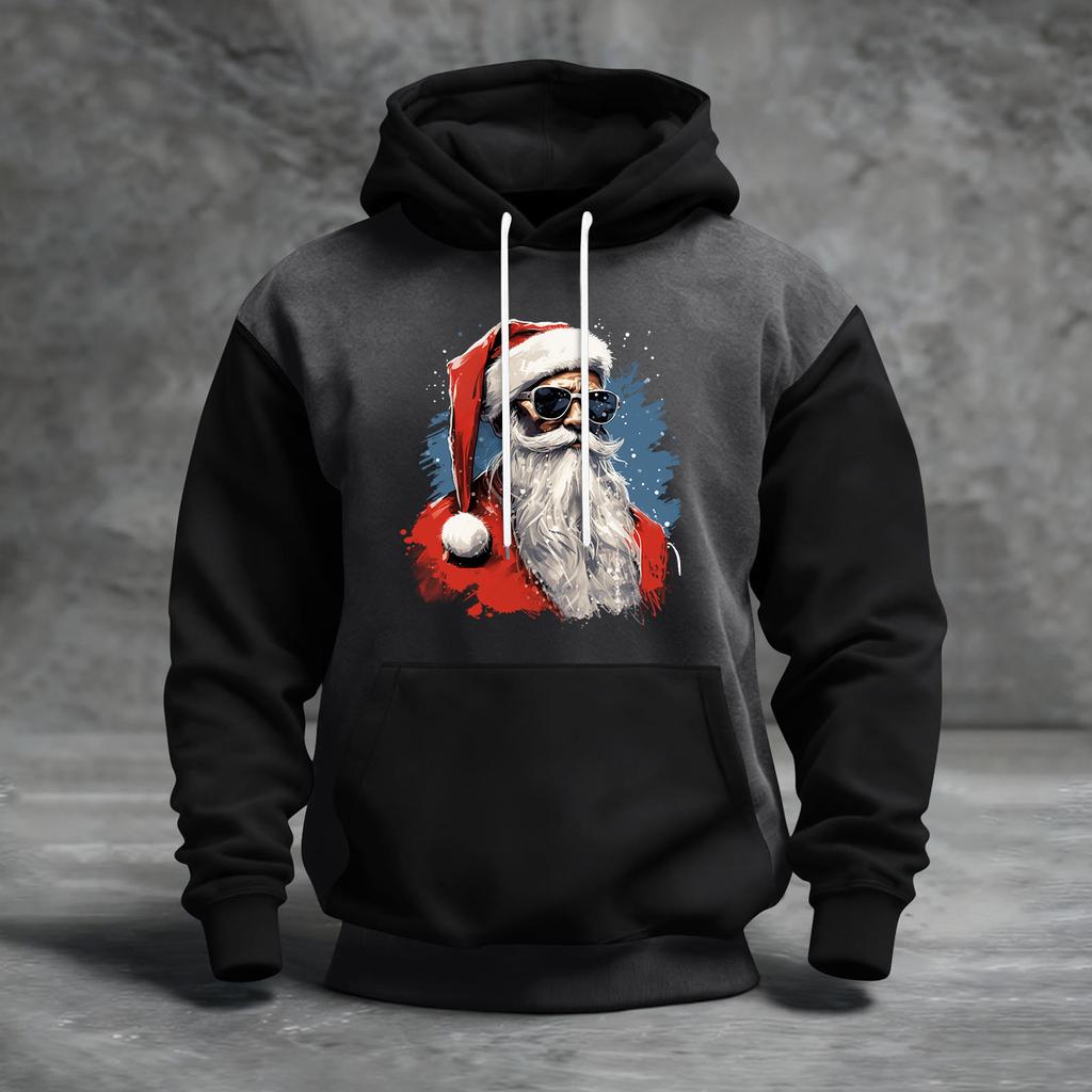 Мужской рождественский свитшот с капюшоном, повседневный, спортивный, удобный, с цветными блоками и принтом