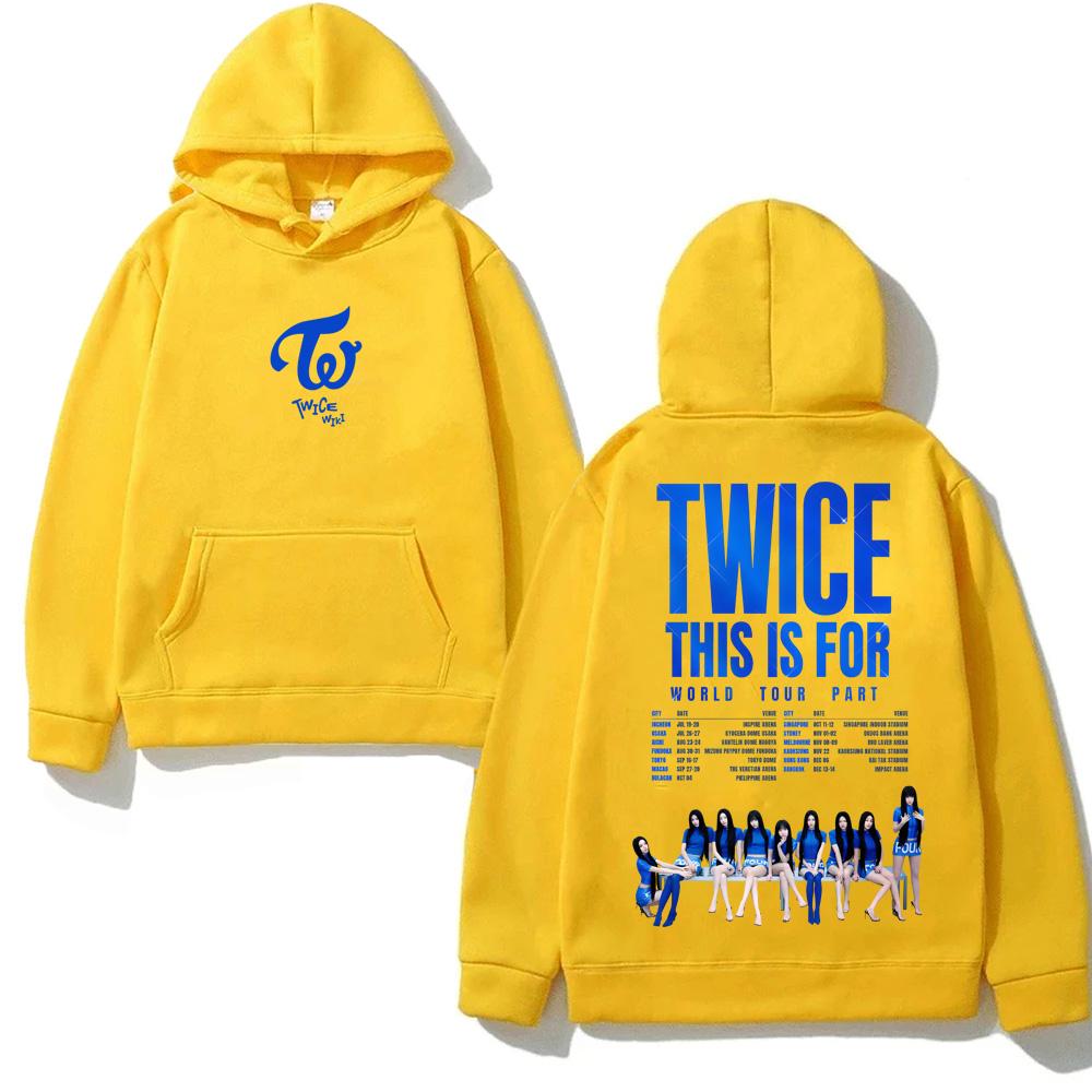TWICE TOUR2025 Панк Толстовка с капюшоном и карманом Флисовая Удобная Толстовка Рукав Готическая одежда Молетом Винтаж Пуловеры Гранж
