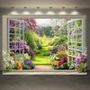 2D Тканевое панно «Цветущий сад» Фон для фотосъемки «Открытое окно»