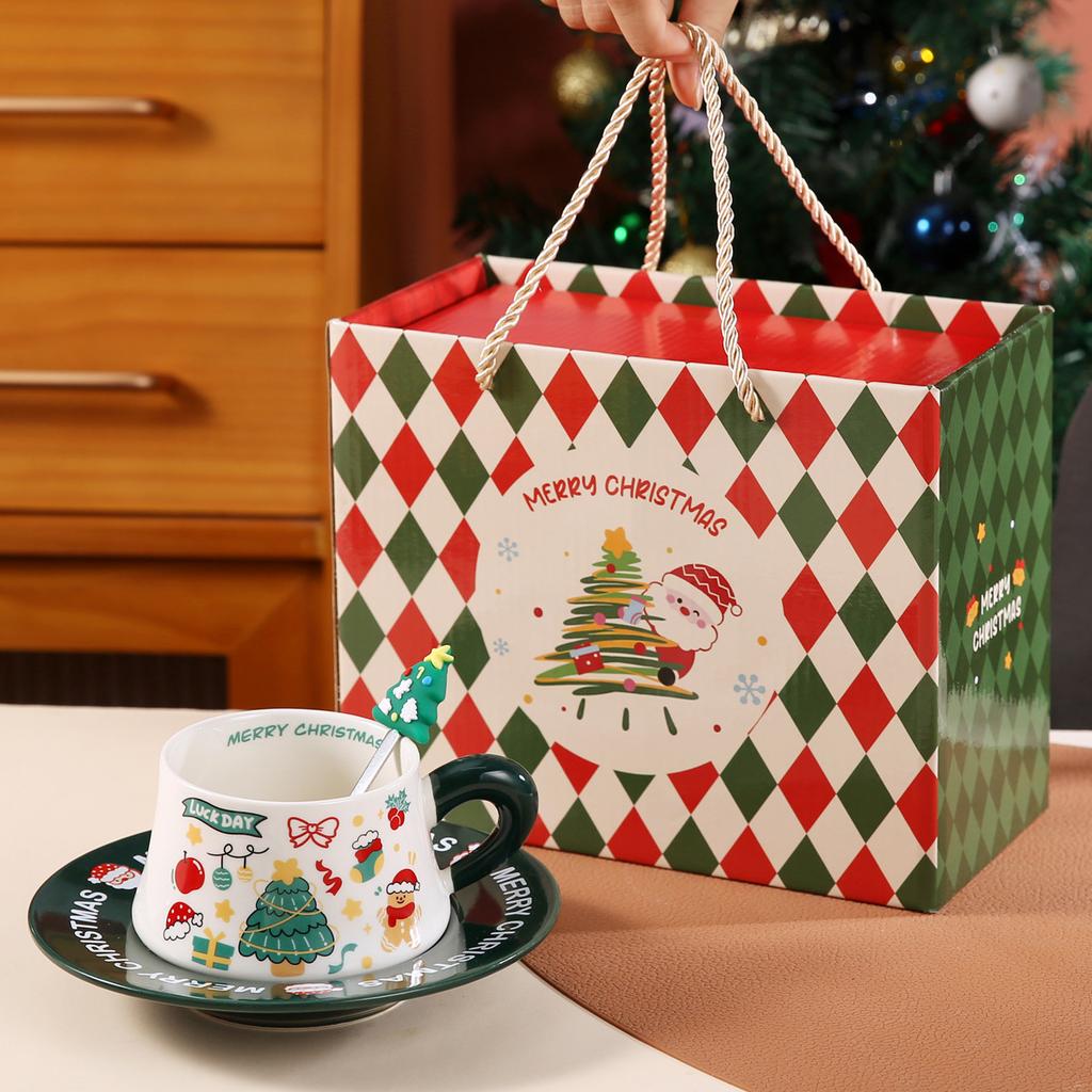 New Christmas Ceramic Coffee Cup and Dish Set, Household Ceramic Water Cup, Makeup Cup, Gift Box, Christmas Gift Lijiao